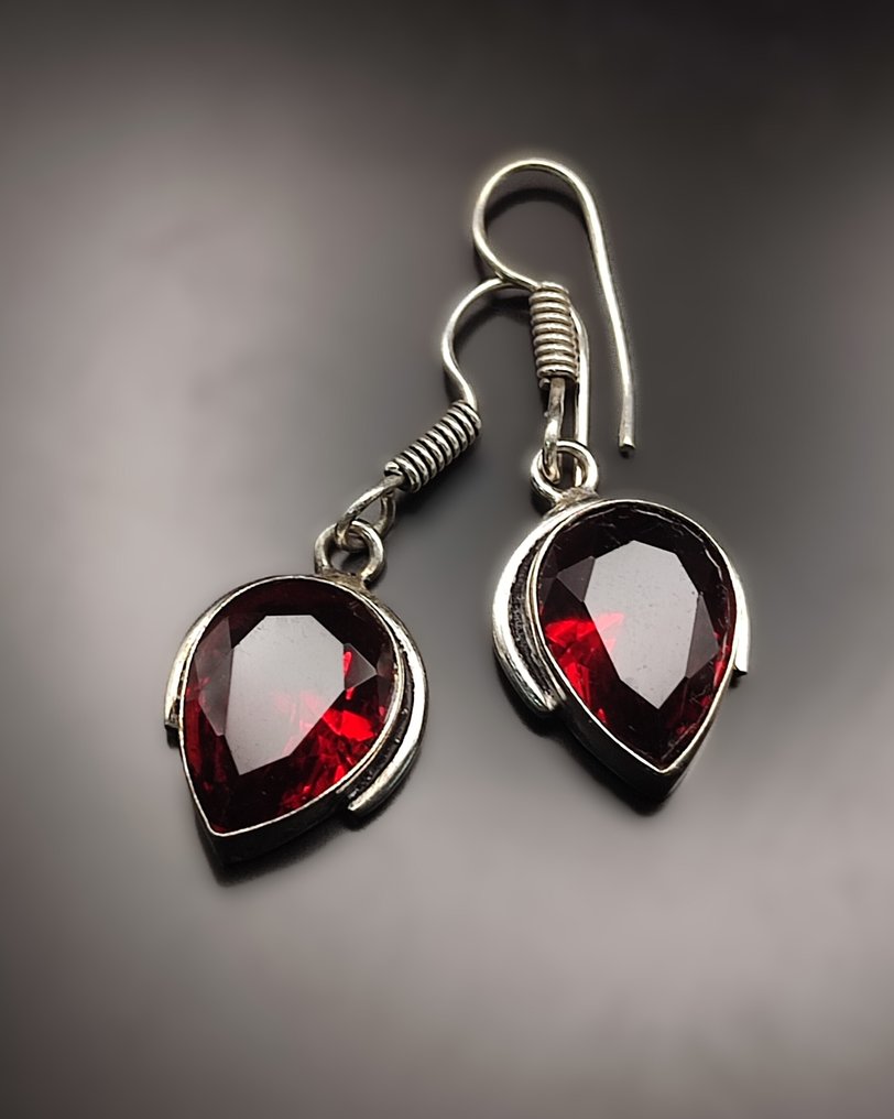 美丽的石榴石手工925银耳环 免邮 - 耳环 #4.3