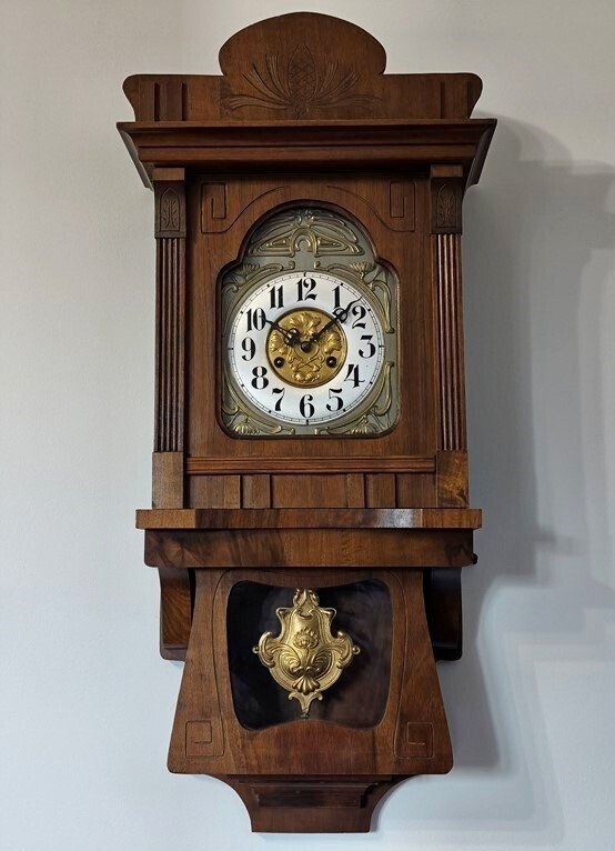 Box regulator clock - Junghans -  Art Nouveau - Burr walnut - 1907 - Beautiful dial and pendulum #1.0