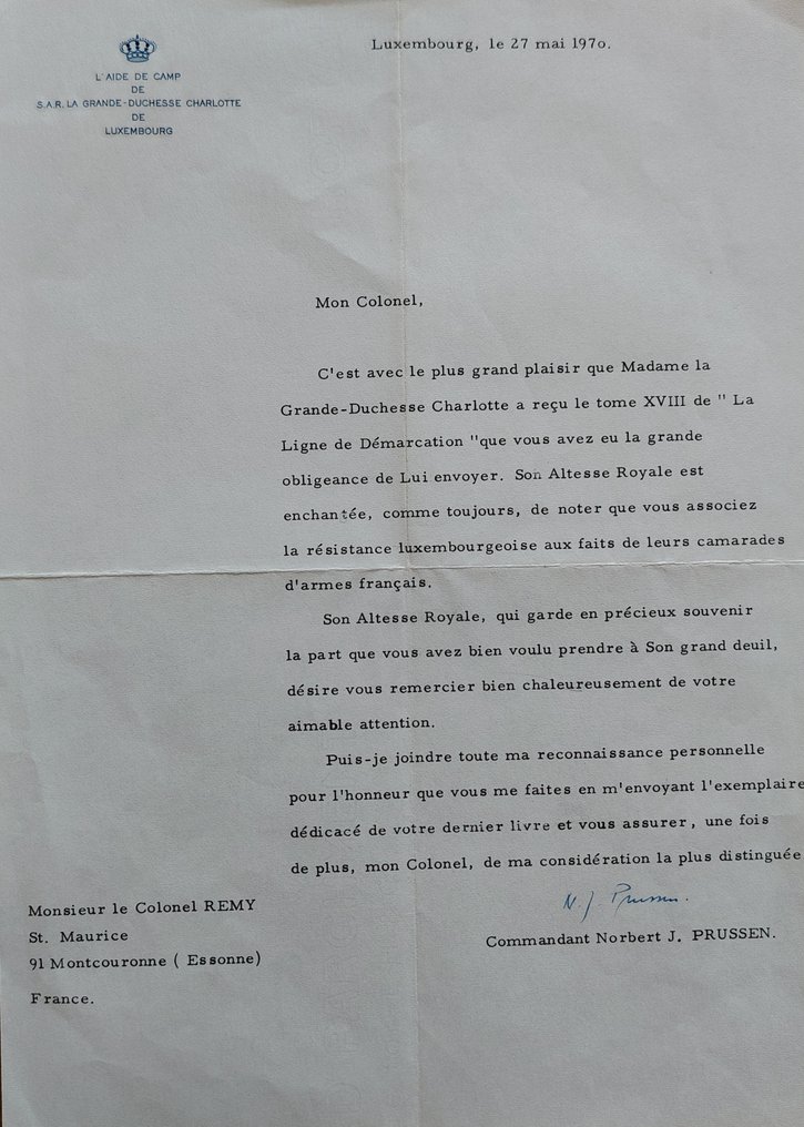 [Archives du Colonel Rémy (1904-1984)] - 21 documents signés adressés au Colonel Rémy [Noblesse - Politique –  Armée] - 1969 #2.1