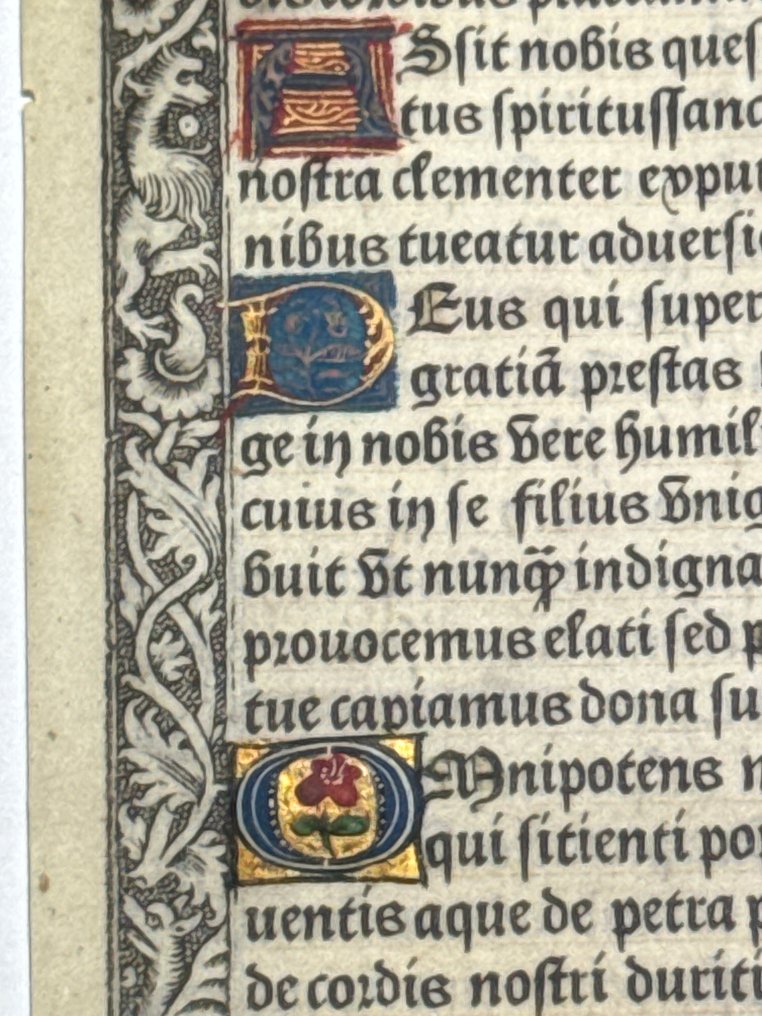 Paris, Simon Vostre, 1506-07 - 1 leaf from a Printed Book of Hours on Vellum with initials gold hightened, partly burnished gold - 1506-1507 #1.0