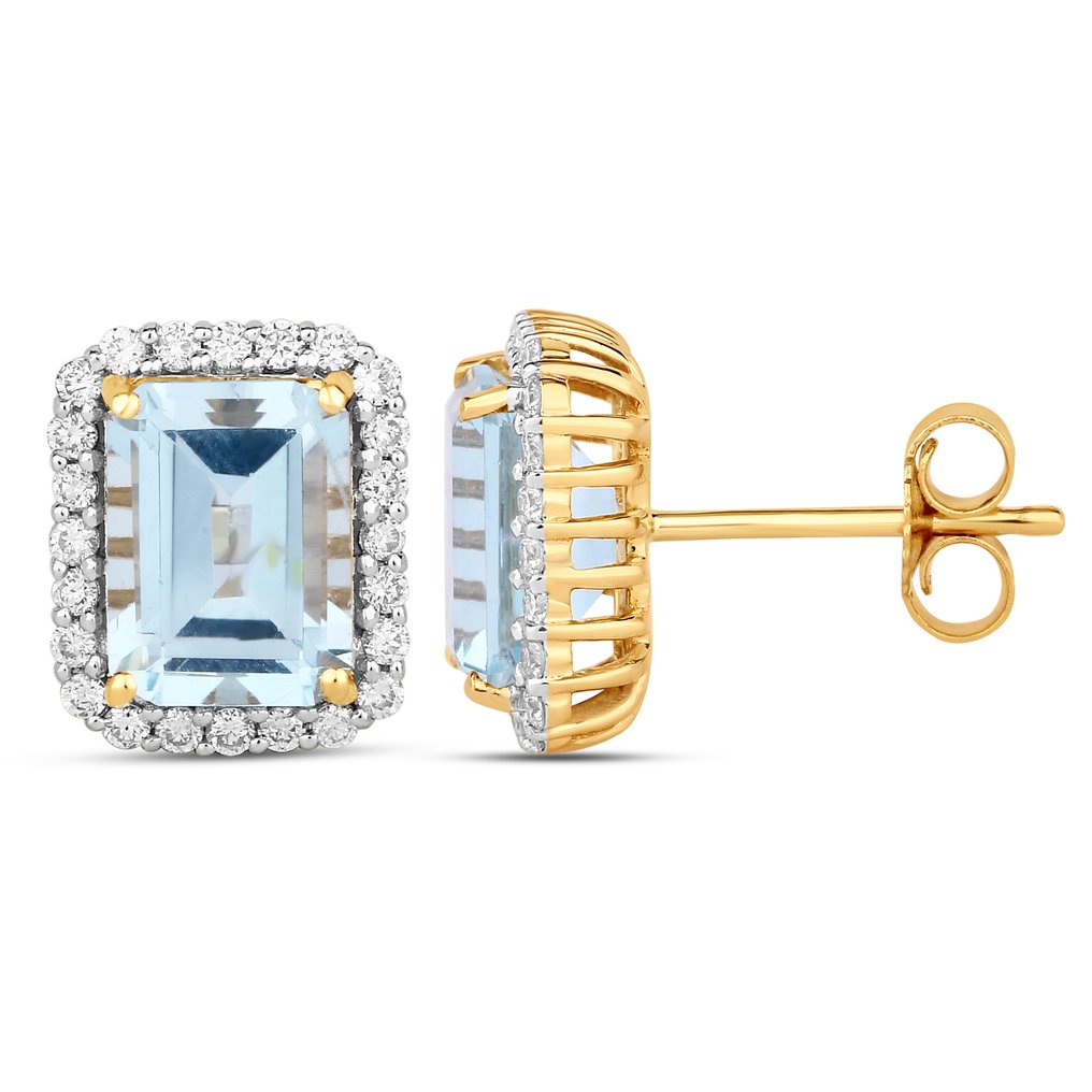 Drop fülbevaló - 14 kt. Sárga arany - 3.46ct. tw. Akvamarin - Gyémánt #1.0