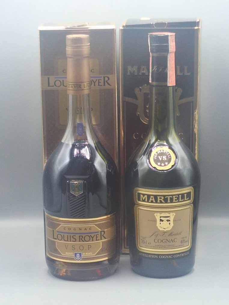 Louis Royer, Martell, Prince Hubert de Polignac - VSOP + VS/3 Star - b. 1980-tallet, 1990-tallet, 2000-tallet - 70cl - 3 flasker #1.0