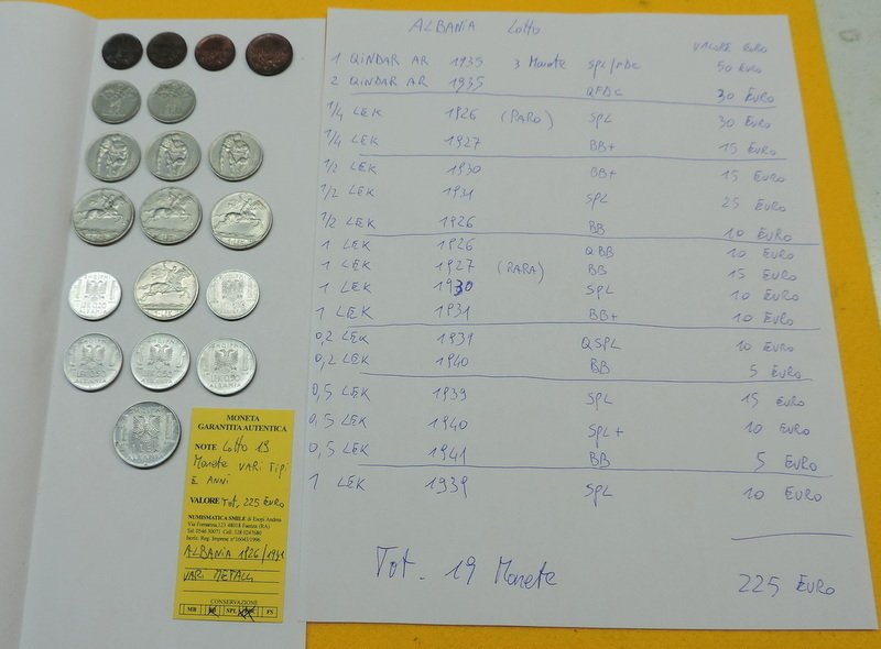 阿尔巴尼亚. Lot of 19 coins, various metals and denominations 1926/1941  (没有保留价) #2.1