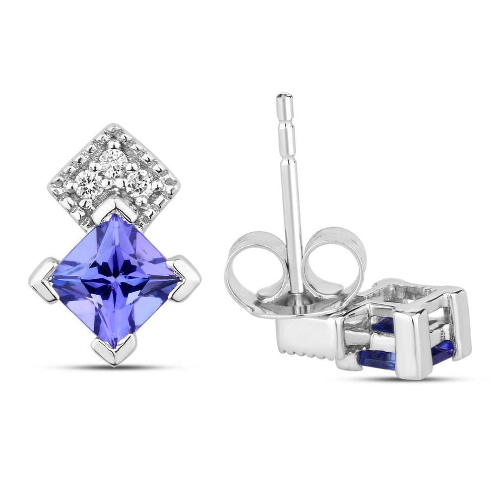 没有保留价 - 耳环 - 14K包金 白金 -  0.85ct. tw. 坦桑石 - 钻石 #3.2
