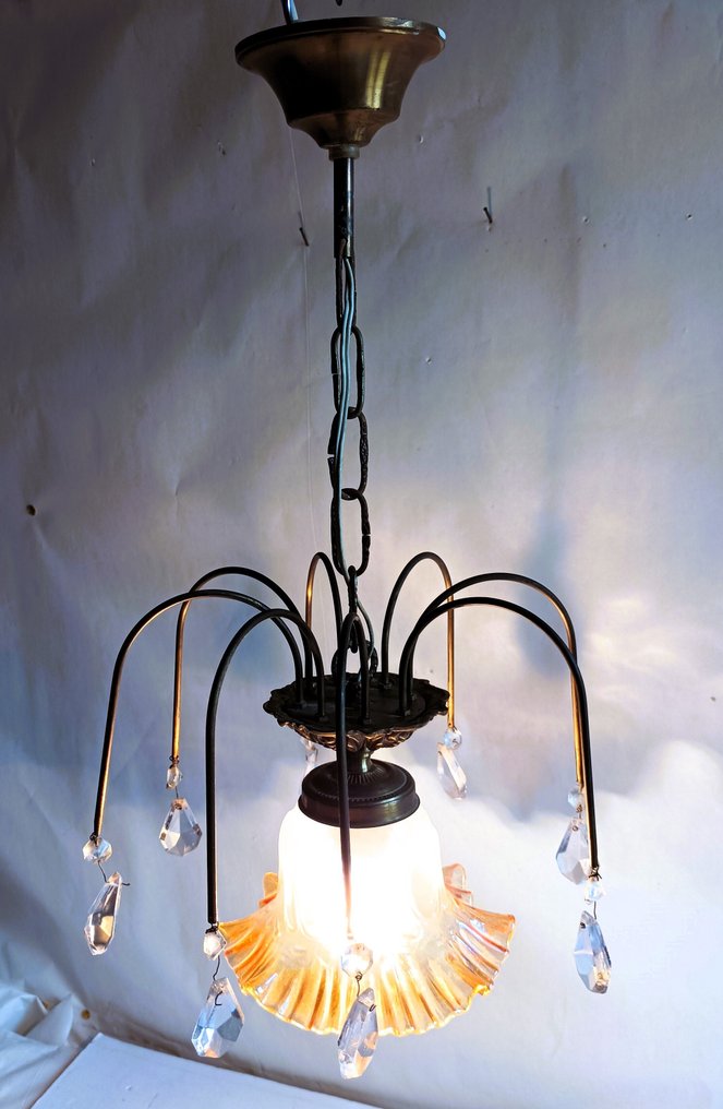 Φωτιστικό οροφής - Ορείχαλκος, Κρύσταλλο - Γαλλία πρώτο μισό 20ού αιώνα #1.0