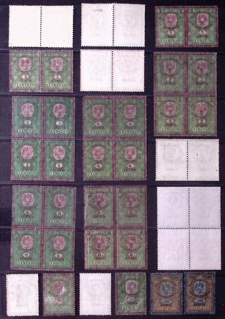 Austria 1920 - Austro-Hungary Revenue Examples Rare  Blocks Pairs Unused SG 2022 Unlisted #1.0