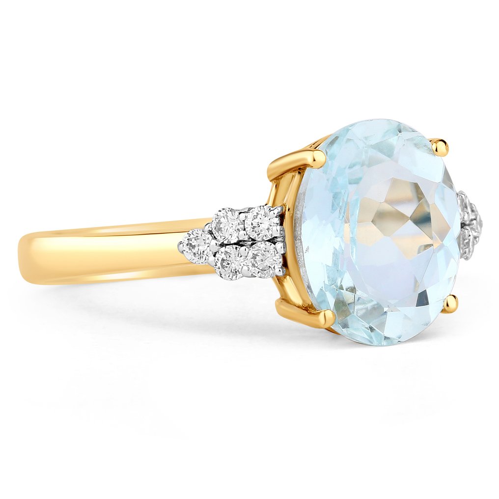 戒指 - 14K包金 黄金 - 2.35ct. tw. 海蓝宝石 - 钻石 #3.2