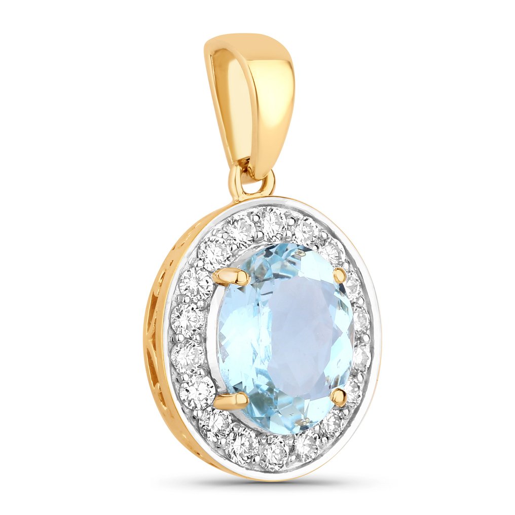 墜飾 - 14 克拉 黃金 -  2.60ct. tw. 海藍寶石 - 鉆石 #1.0