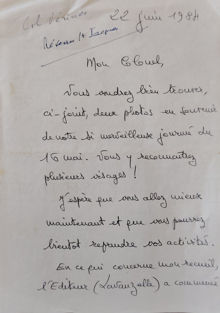 France - Typed letter signed (TLS) - [Archives du Colonel Rémy (1904-1984)] — 74 documents signés [Armée – Résistance – Officiers] - 1970 #1.0