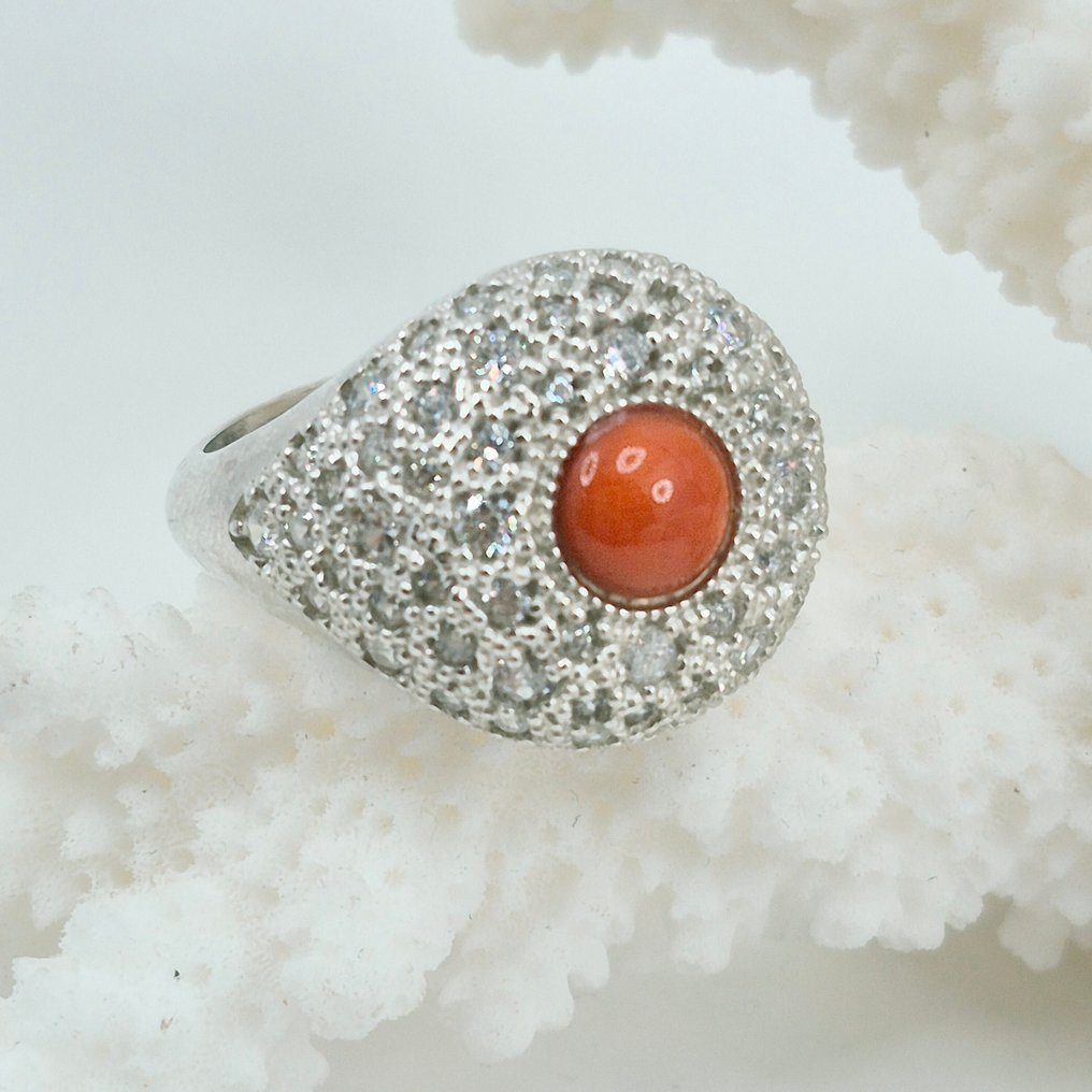 Κοράλλι αίματος - Ασημί - Δαχτυλίδι - CORALLO MEDITERRANEO #1.0