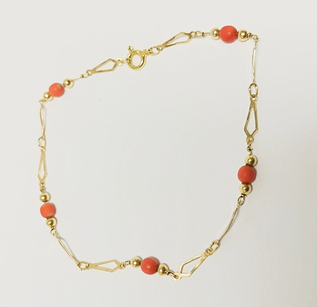 手鈪 - 18 克拉 黃金 - 天然珊瑚 #1.0