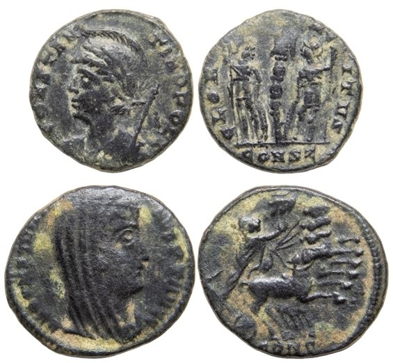 罗马帝国. 君士坦丁一世 (公元306-337). Follis Lot of two (2)coins follis. Constantinople mint. (没有保留价) #1.0