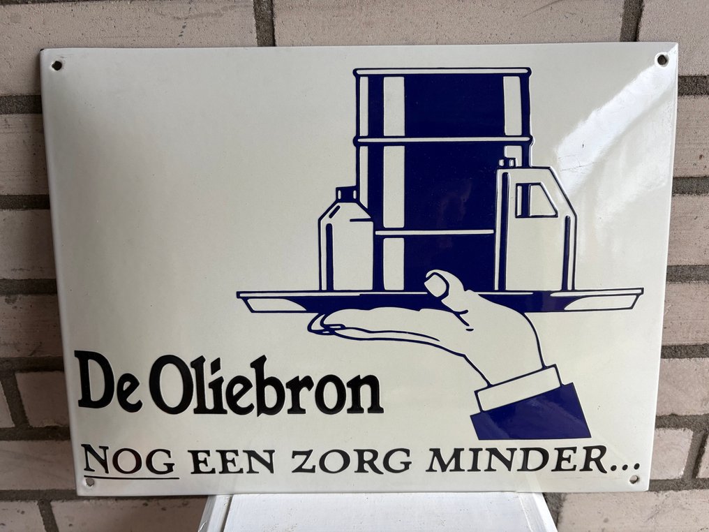Emaille reklámtábla - De Oliebron – emaille reclamebord – meerdere lagen emaille – Nederland – ca. 2000 – hoge kwaliteit - Zománc jel - Zománc #2.1