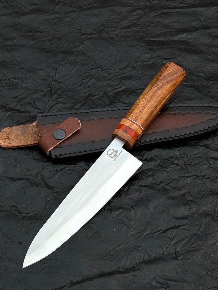 厨刀 -  厨房刀具 - 手工刀，不锈钢12c27厨师刀，配有木质手柄 - 亚洲 - 木头 - 亚洲 #1.0