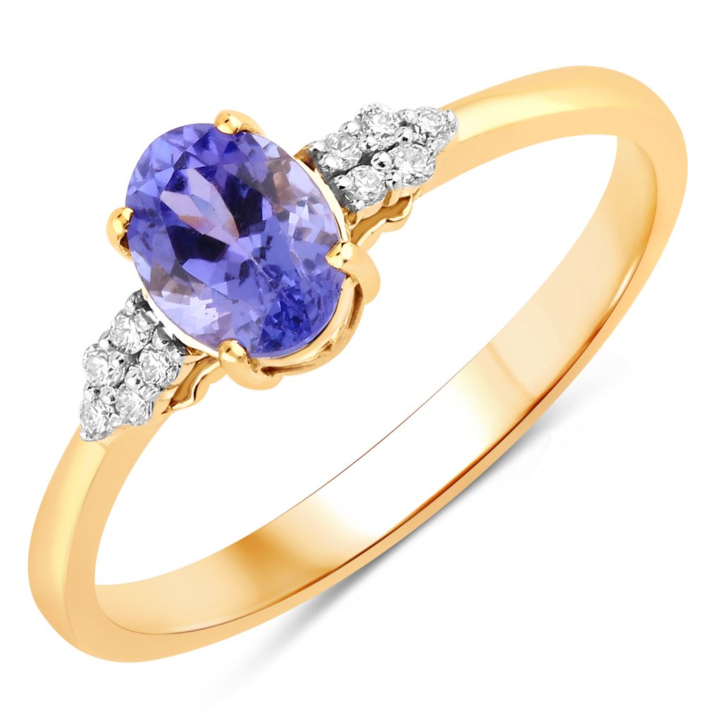 沒有保留價 - 戒指 - 14 克拉 黃金 -  0.86ct. tw. 坦桑石 - 鉆石 #1.0