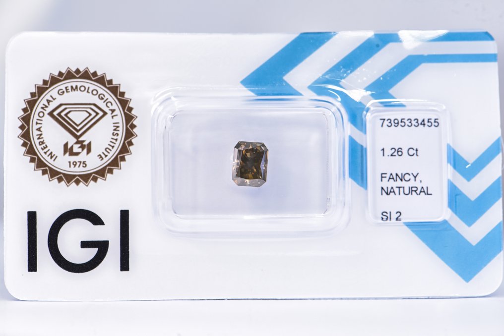 χωρίς τιμή ασφαλείας - 1 pcs Διαμάντι (Φυσικού χρώματος) - 1.26 ct - Ράντιαν - Fancy deep Πρασινωπό, Γκριζωπό Κίτρινο - SI2 - International Gemological Institute (IGI) - VG VG #1.0