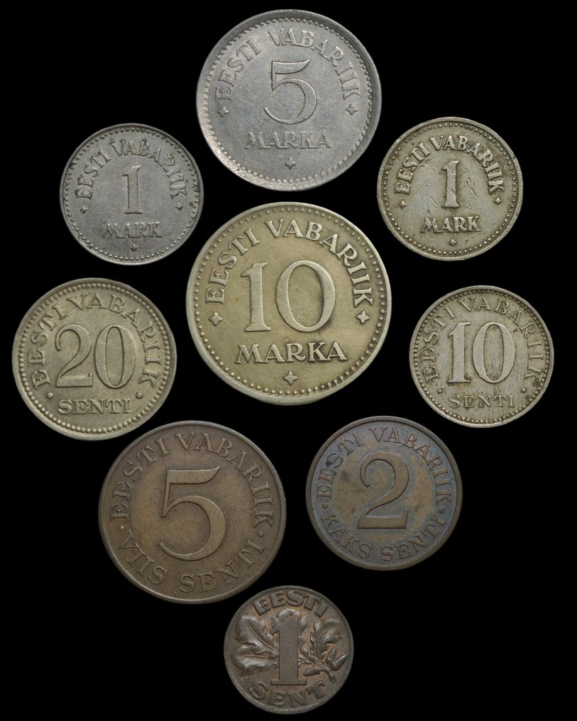 Εσθονία. Set of 9 coins: various Senti and Marka denominations 1922/1935  (χωρίς τιμή ασφαλείας) #1.0