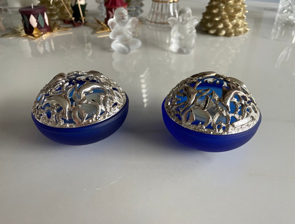 Christofle - Lysestake (2) - Forsølvet, Krystall - Delfiner #1.0