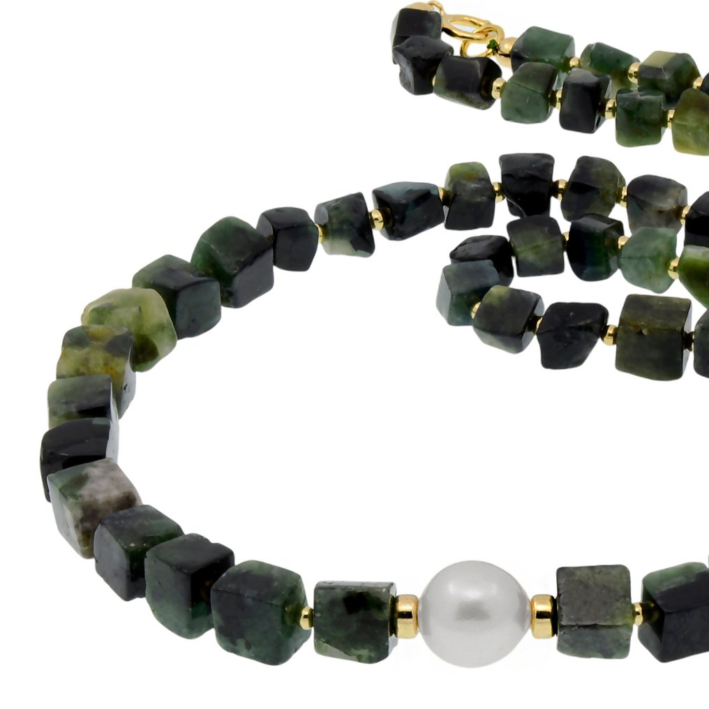 沒有保留價 - 頸鏈 - 18 克拉 黃金 珍珠 - 祖母綠 #3.2