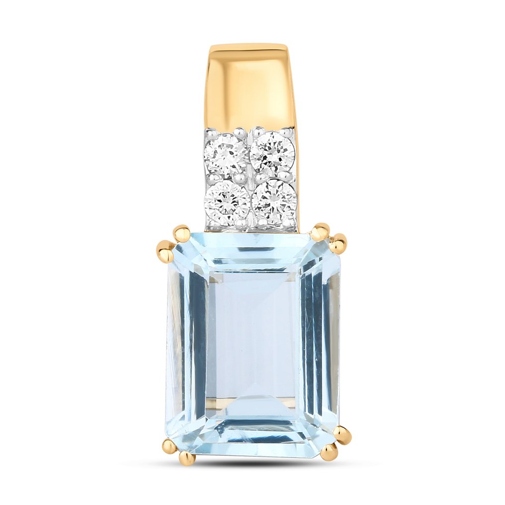 吊坠 - 14K包金 黄金 -  1.99ct. tw. 海蓝宝石 - 钻石 #1.0