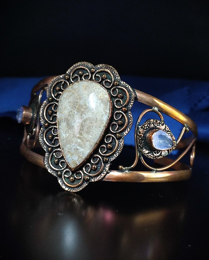 无底价 – 美丽的树状蛋白石925银手链 - 手镯 #1.0