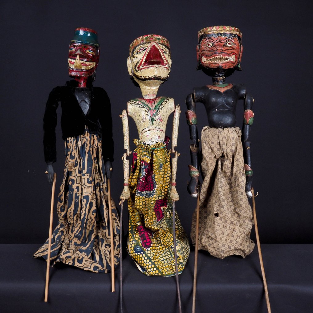 3 Wayang Golèk pupazzi - Buta Cakil, Dursasana - Java - Indonesia (Senza Prezzo di Riserva) #1.0