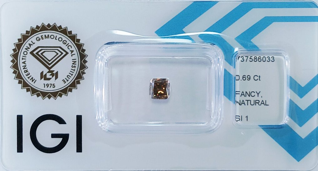 No reserve price - 1 pcs Diamond  (Natural coloured)  - 0.69 ct - Rectangle - Fancy Brown, Orange - SI1 - International Gemological Institute (IGI) #1.0