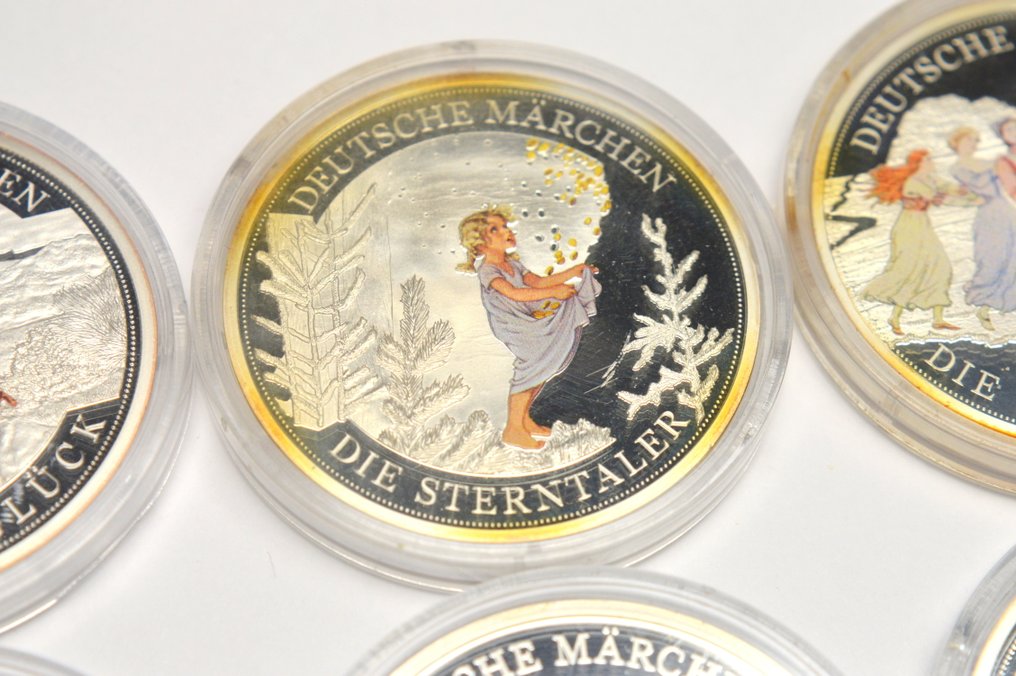 Németország - 6 db medál, ezüst, 0,333 - 120 gramm - Német Tündérmesék - 6 db - Érem  #2.1