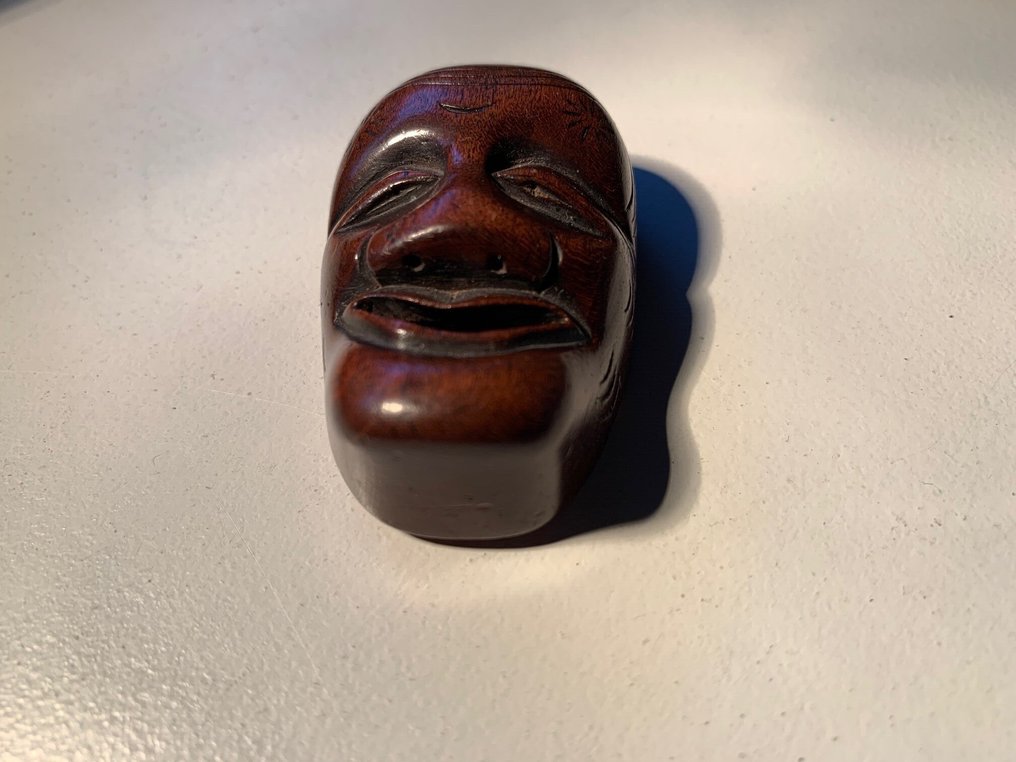 根付能面具 - 签名天下一出目右満 - 黃楊木 - 日本 - 明治時期（1868-1912） #4.3