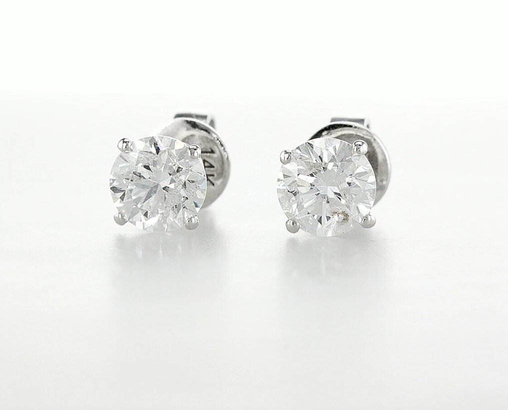 耳环 - 14K包金 白金 钻石 (天然) - IGI #1.0