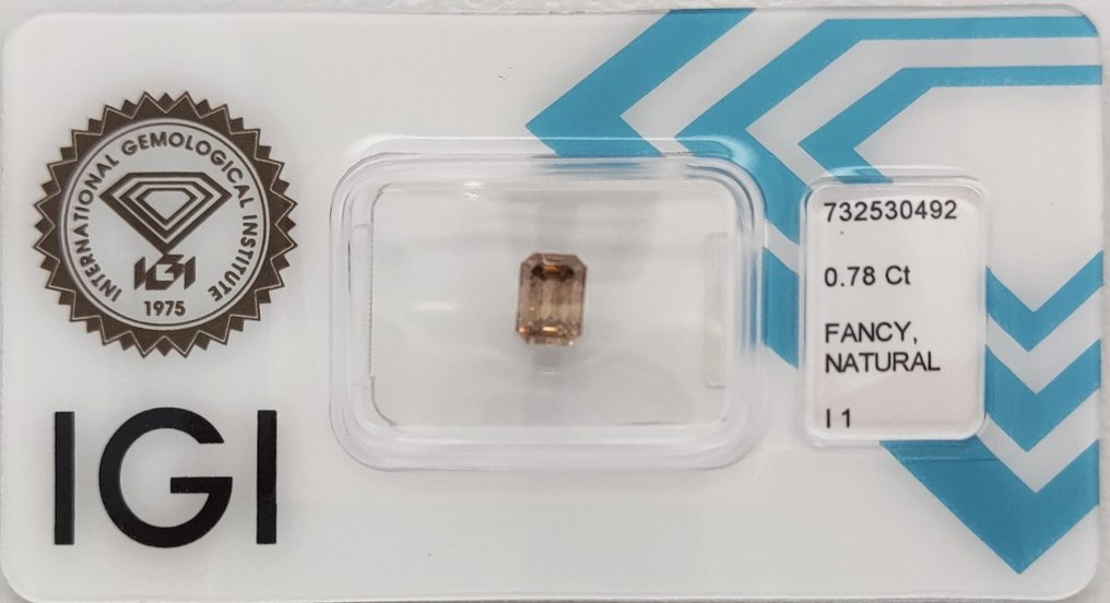 没有保留价 - 1 pcs 钻石 (天然色彩的) - 0.78 ct - 祖母绿 - Fancy 棕色 橙色 - I1 内含一级 - 国际宝石研究院(IGI) #1.0