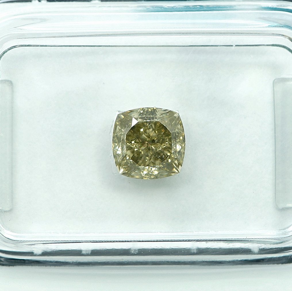 1 pcs Διαμάντι (Φυσικού χρώματος) - 1.24 ct - Κούσιον - Fancy light Γκριζωπό Κίτρινο - I1 - International Gemological Institute (IGI) #2.1