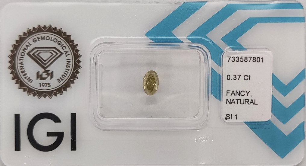 Sans Prix de Réserve - 1 pcs Diamant (Couleur naturelle) - 0.37 ct - Oval - Fancy Vert Jaune - SI1 - International Gemological Institute (IGI) #1.0