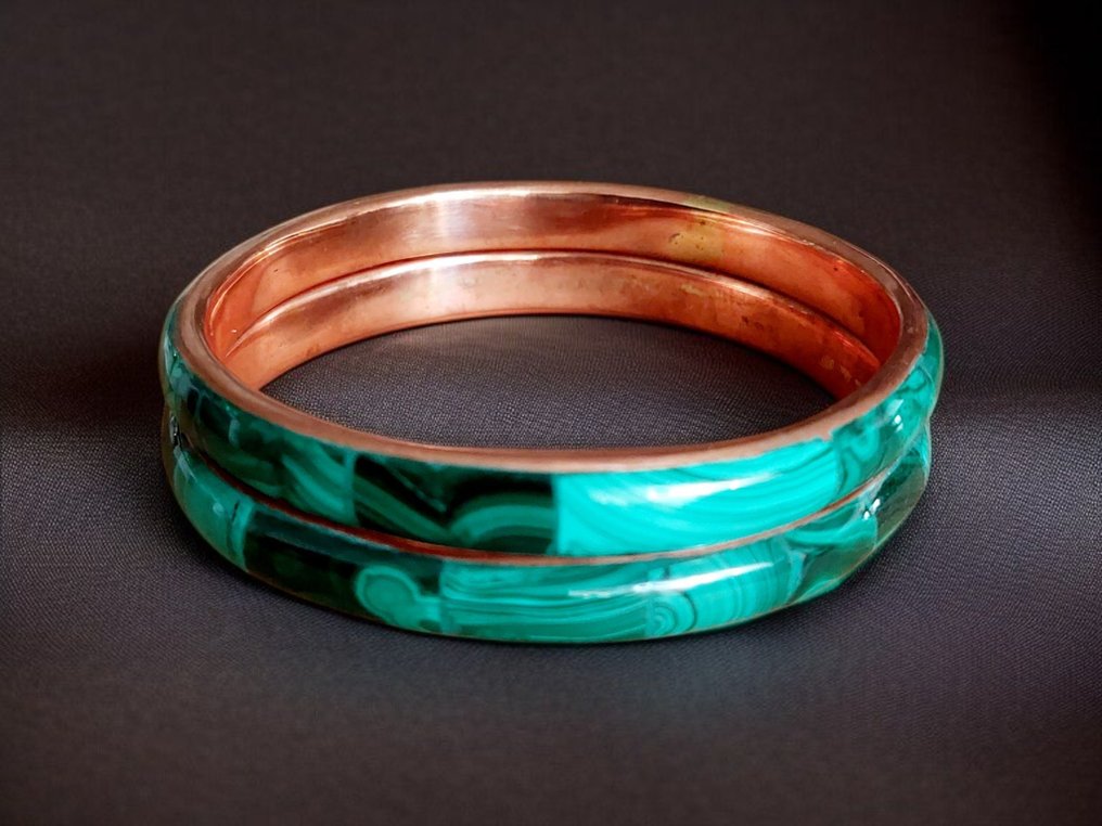 Μαλαχίτης εξαιρετικής ποιότητας. Φυσική πέτρα χωρίς επεξεργασία. Χειροποίητο βραχιόλι από χαλκό.- 74 g - (2) #3.2