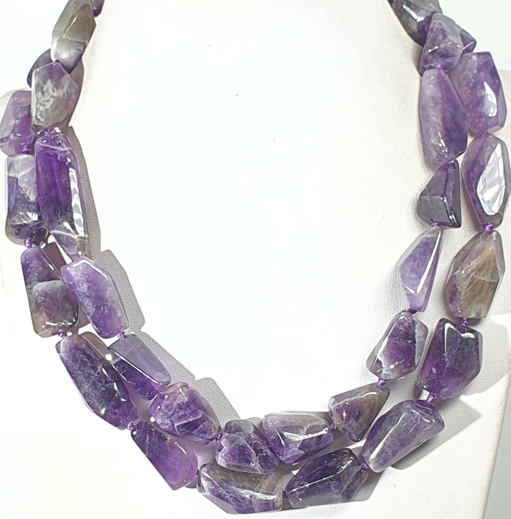 天然紫水晶 - 极为稀有 - 平静并减轻压力 - 925纯银镀金 - 一等品 - 頸鏈 #1.0