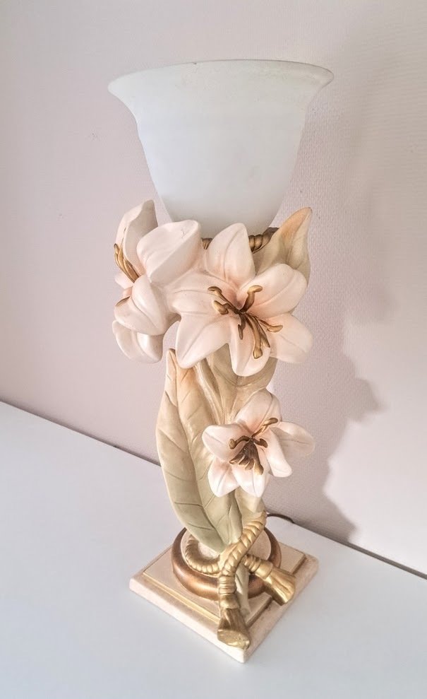 檯燈 - 陶瓷、玻璃 - 大型（65厘米）带花卉的灯具 #1.0