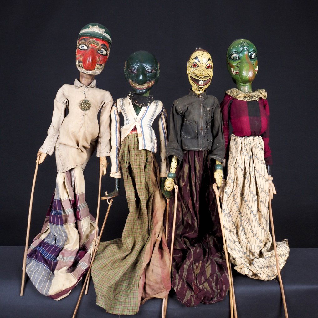 4 marionette di Wayang Golèk Buta - Terong - Java - Indonesia (Senza Prezzo di Riserva) #1.0
