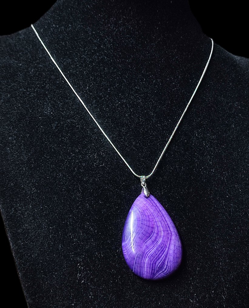 Pendentif en agate à veines de dragon bandées réactives UV, très beau, magnifique, en argent 925 - Collier avec pendentif #4.3