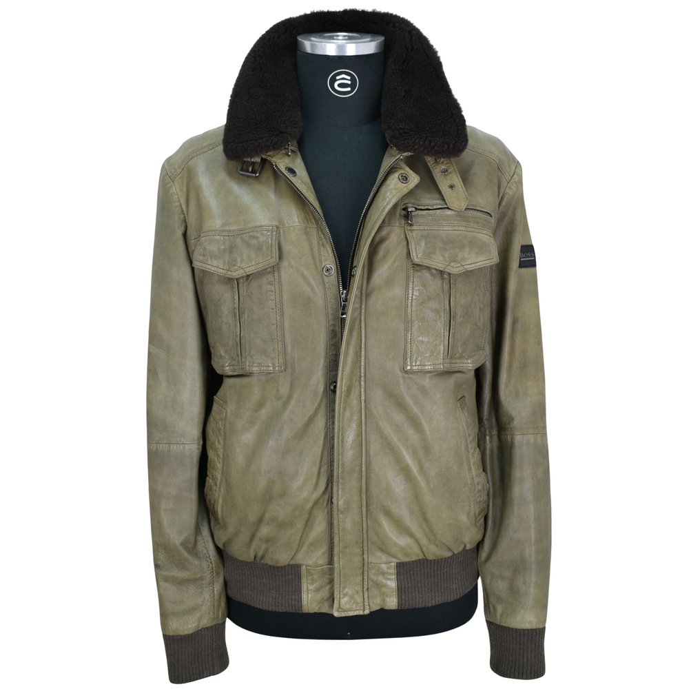 Hugo Boss Supersoft Lambskin With Shearling Collar Olive - 皮夹克 #1.0