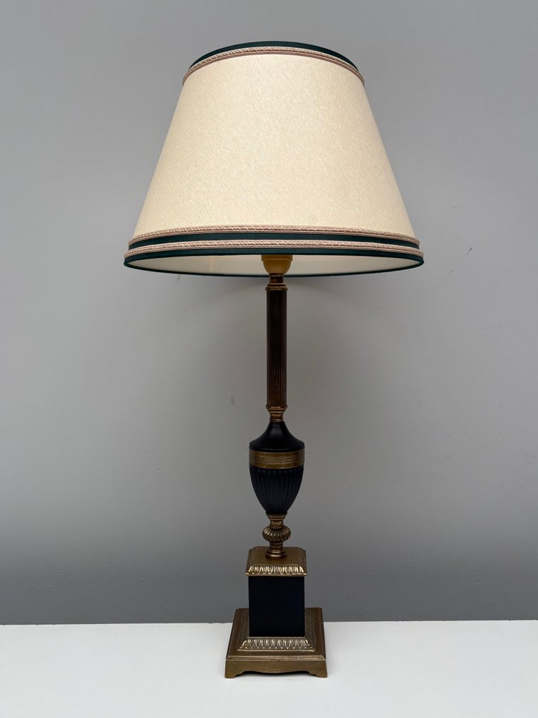 Bordlampe - Messing, Træ, Tekstil - Stilfuld væglampe #1.0