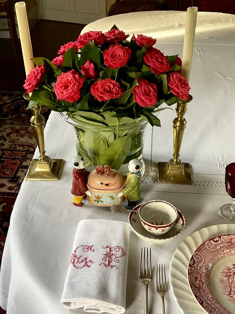 6 Late XIX th C. damask linen napkins with G.P. initials - Textile  - 63 cm - 66 cm #3.2