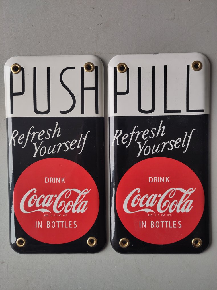 Coca-Cola Push & Pull - Enamel sign (2) - Enamel #1.0