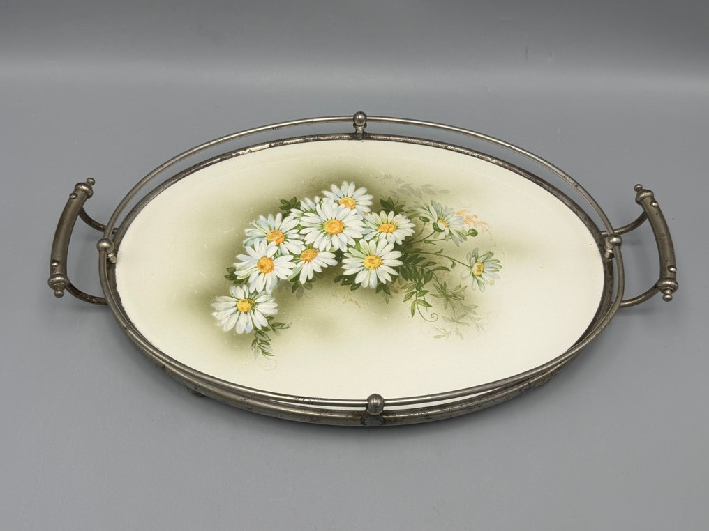 porseleinfabrikant Max Dannhorn - Tray - Metal, Ceramic - Oval marked tray #1.0
