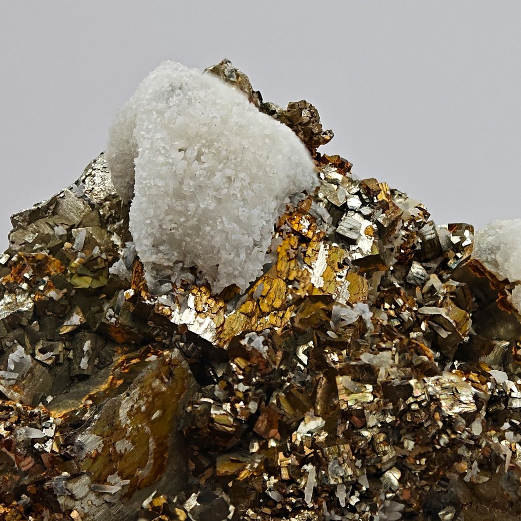 Golden pyrite and lemon-colored calcite from Romania. Crystals on matrix - Height: 76 mm - Width: 60 mm- 252 g #4.3
