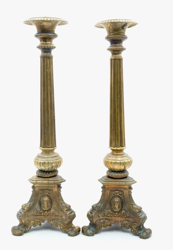 Candeliere (2) - Bronzo dorato - Coppia di candele #1.0