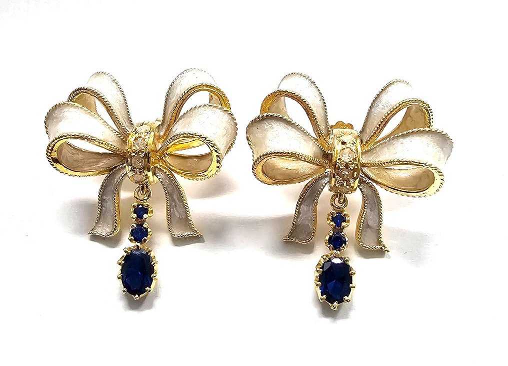 没有保留价 - 耳环 - 9 kt. 黄金, 银 蓝宝石 - 钻石 #1.0