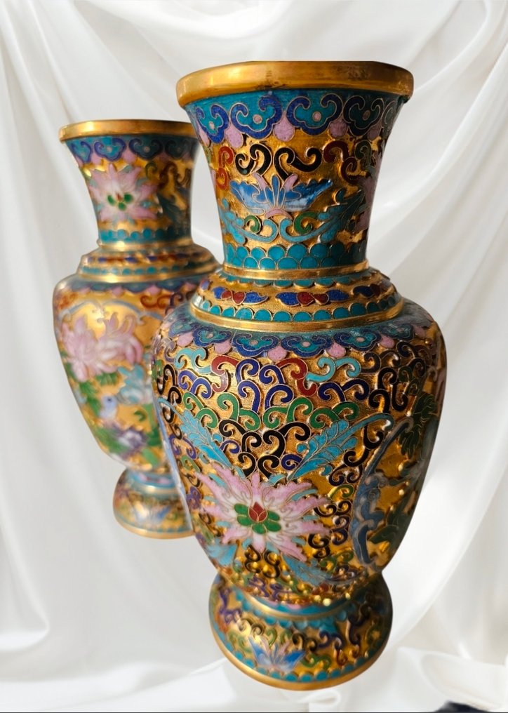 花瓶 - 瑪瑙, 銅 - 亞洲 - Claisonné vazen  (沒有保留價) #2.1