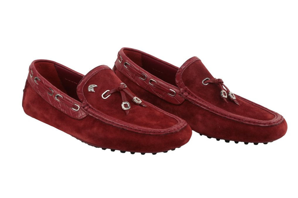STEFANO RICCI RRP 4500€ Suede + Alligator Driving Shoes – Red – 8 UK - Mocassins - Size: EU 42 - New in box #1.0