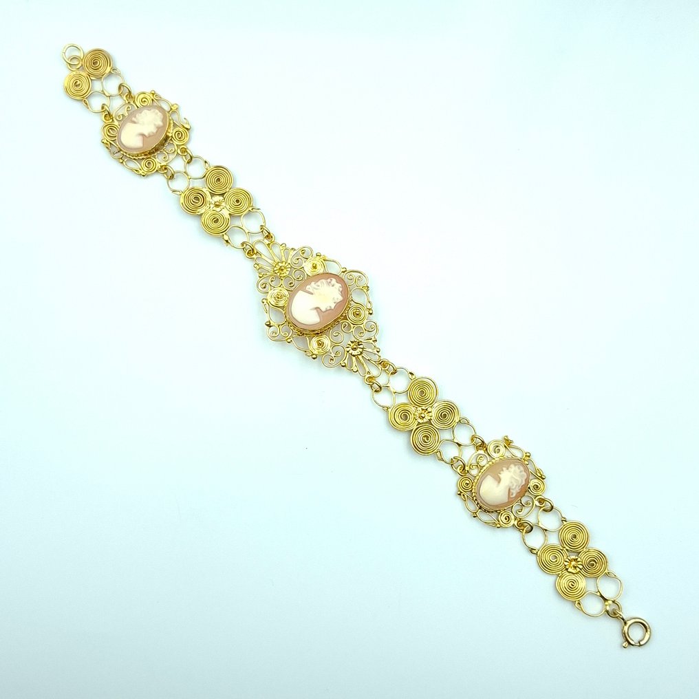 Senza prezzo di riserva - Bracciale Argento, Placcato oro -  71.00ct. tw. Corniola - Cameo Antico Dorato #1.0