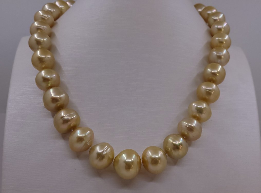 頸鏈 - 14 克拉 黃金, PSL 认证12.0x15.5毫米黄金南洋珍珠 #1.0